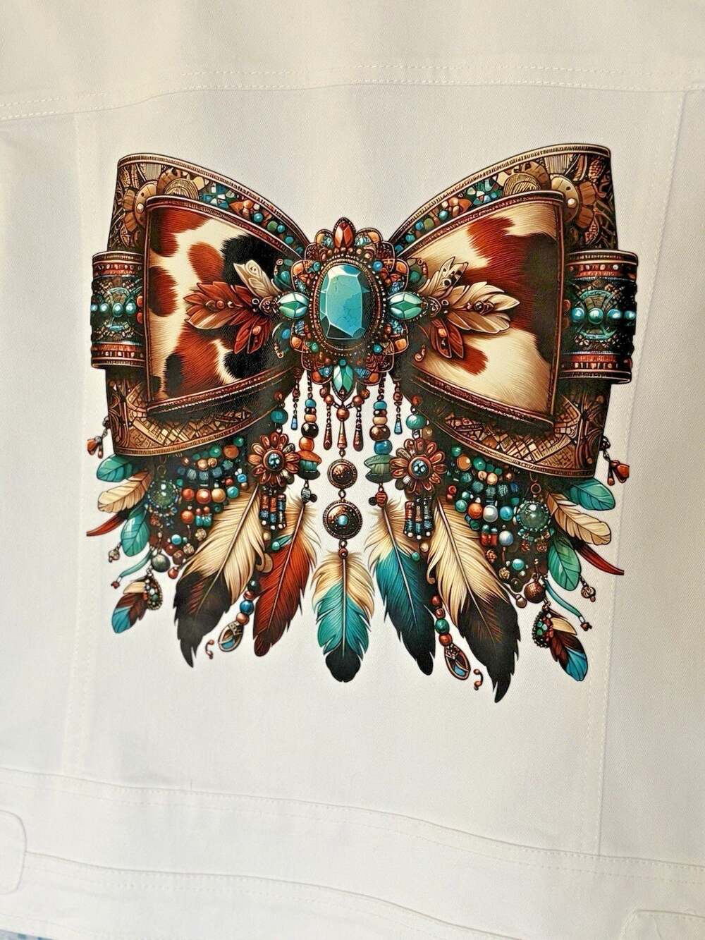Erin London Women's  White Blazer Jacket Size L  Western Bow Beads Feathers